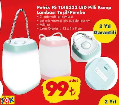 PETRİX FS TL48332 LED PİLLİ KAMP LAMBASI YEŞİL/PEMBE